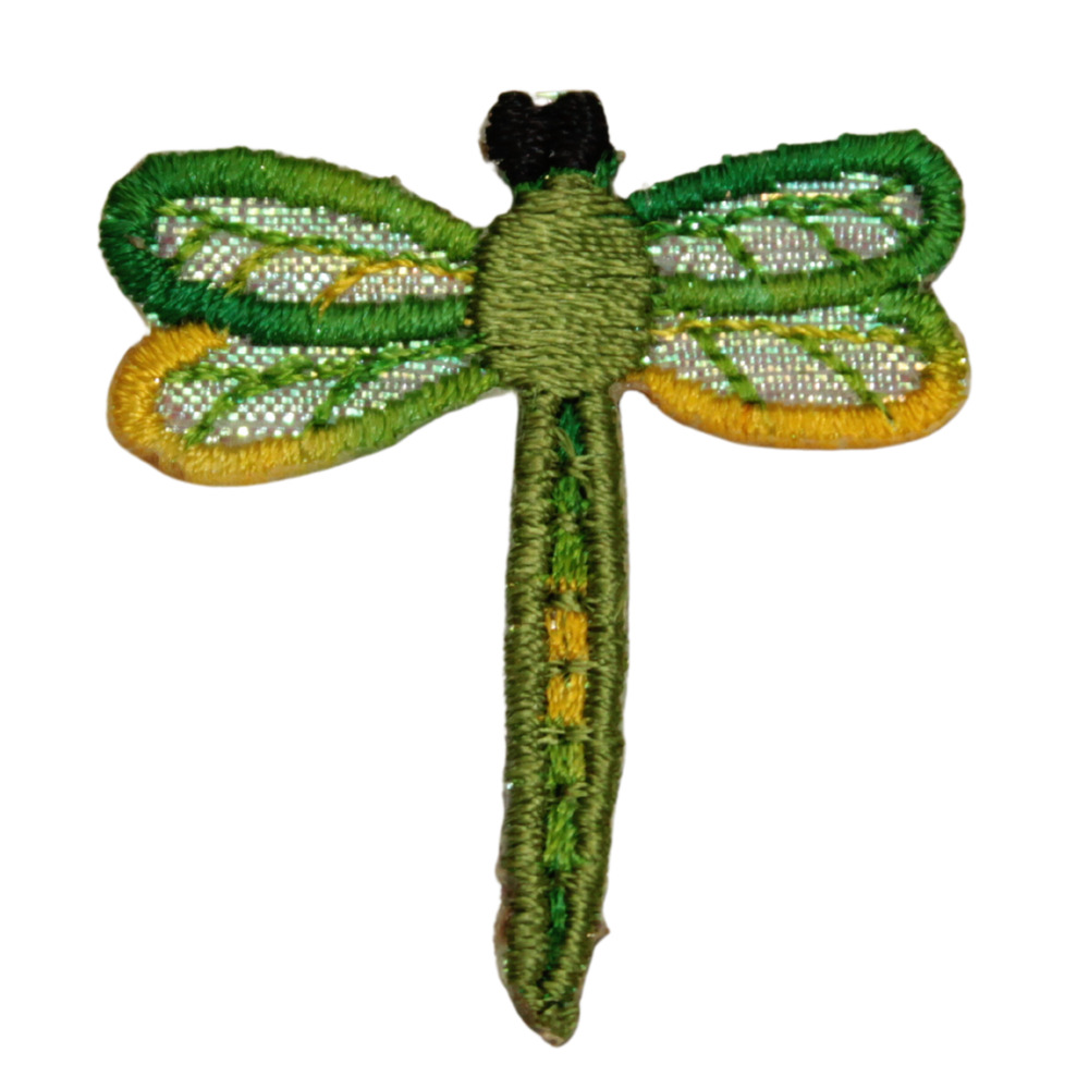 Iron On Embroidered Applique Patch Tiny Green Iridescent Shimmer Wings Dragonfly